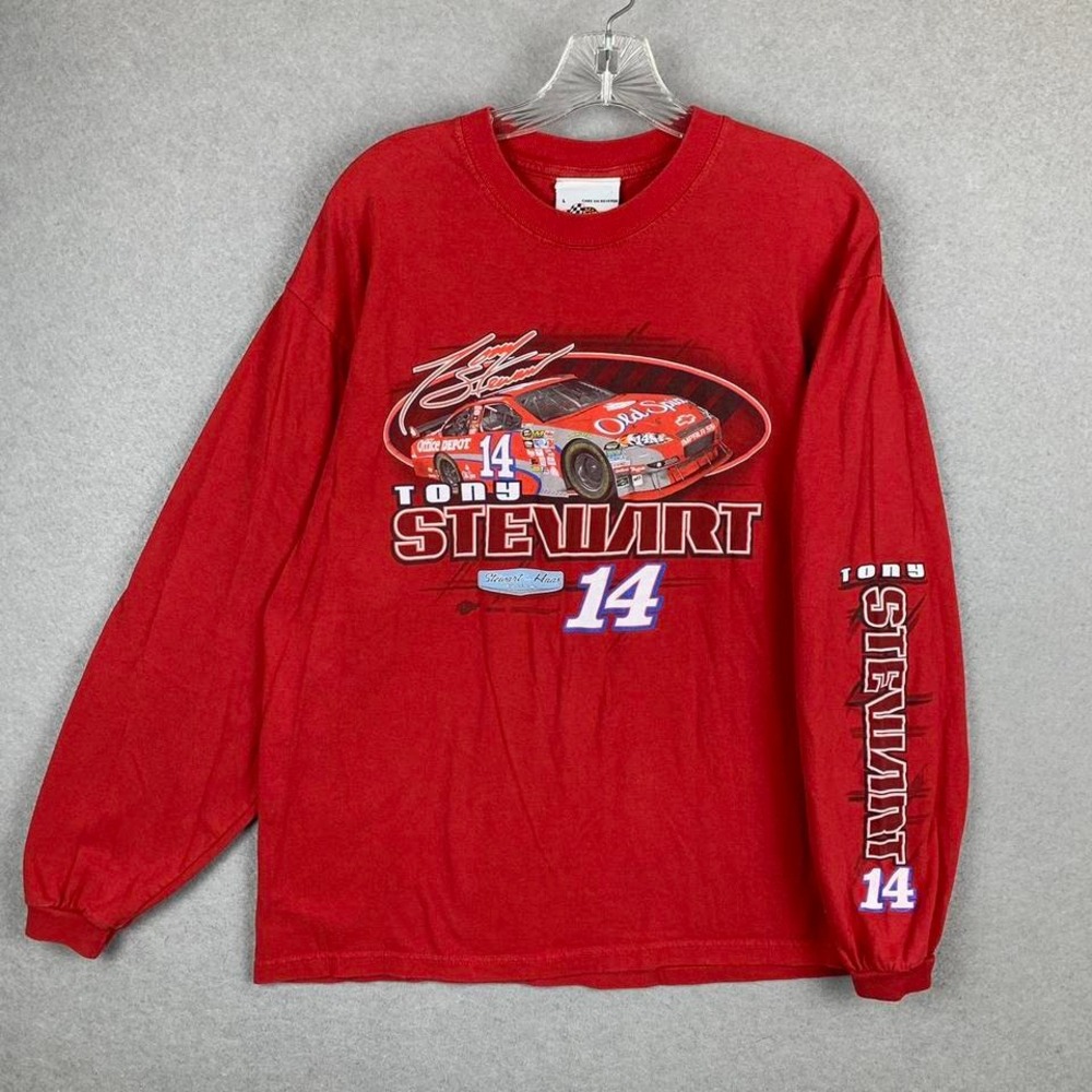 Vintage Winners Circle Tony Stewart #14 NASCAR Long Sleeve T-Shirt Red Men's L